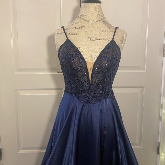 Faviana Sheer Blue Prom Dress - Picture 7 of 14